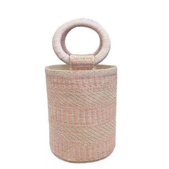 SIGRID OLSEN Woven Pink & Cream Bucket Handbag Purse Tote Beach Fashion NEW - Picture 4 of 16